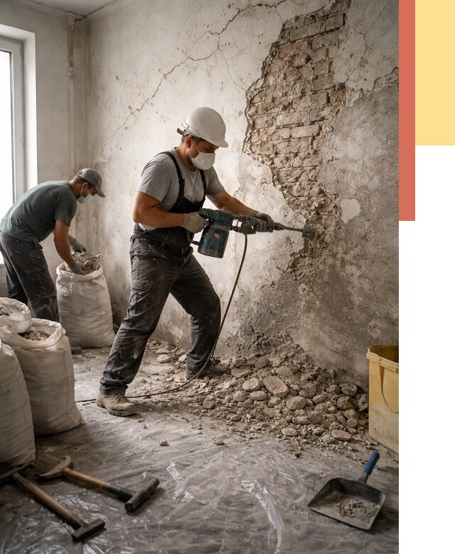 Демонтаж штукатурки со стен в Шебекино от 7330 руб/м² — быстро и недорого | ОТДЕЛОЧНИК-Шбк