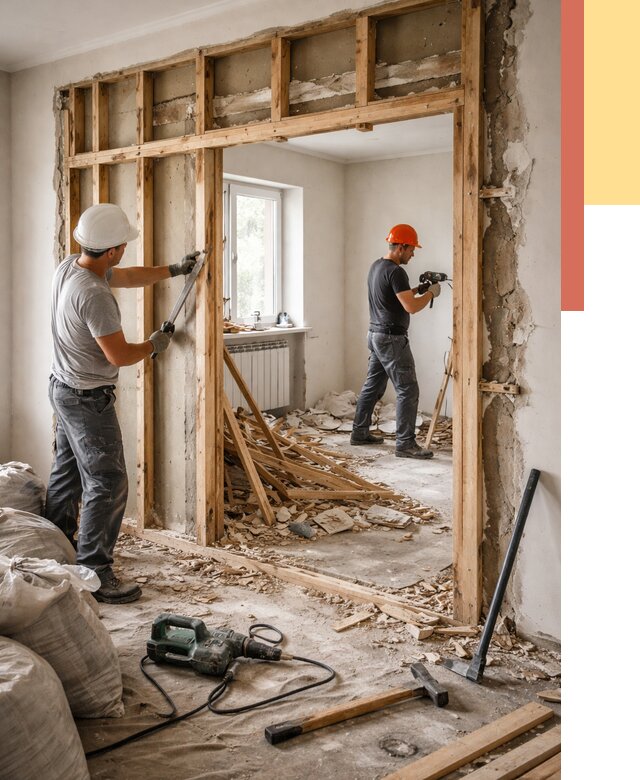 Демонтаж деревянных перегородок в Шебекино от 3258 руб. — быстро и недорого | ОТДЕЛОЧНИК-Шбк