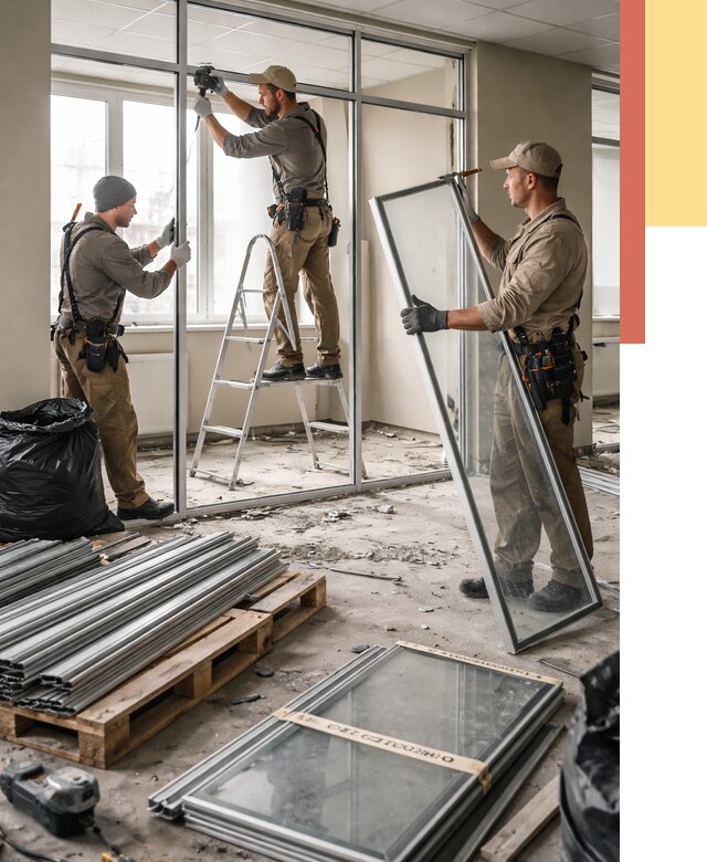 Демонтаж алюминиевых перегородок в Шебекино от 4276 руб. — быстро и недорого | ОТДЕЛОЧНИК-Шбк