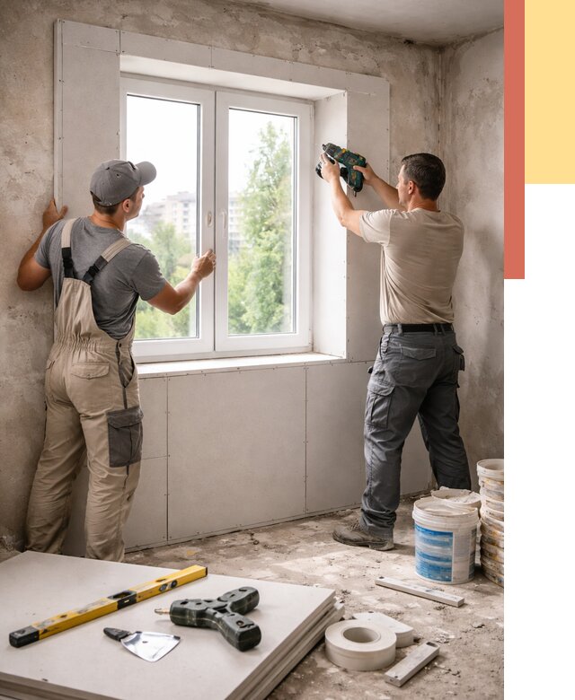 Монтаж откосов из гипсокартона в Шебекино от 4581 руб. под ключ | ОТДЕЛОЧНИК-Шбк