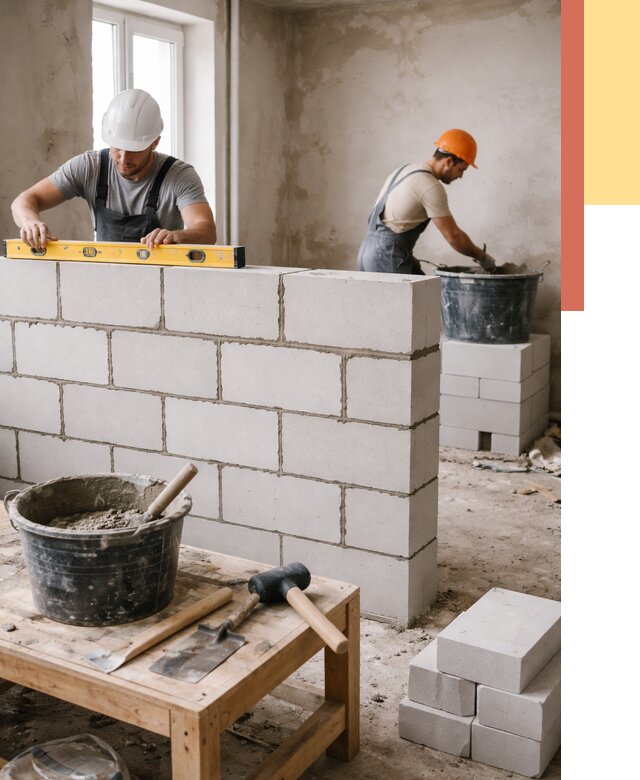 Кладка перегородок из газобетона в Шебекино от 3258 руб. под ключ | ОТДЕЛОЧНИК-Шбк