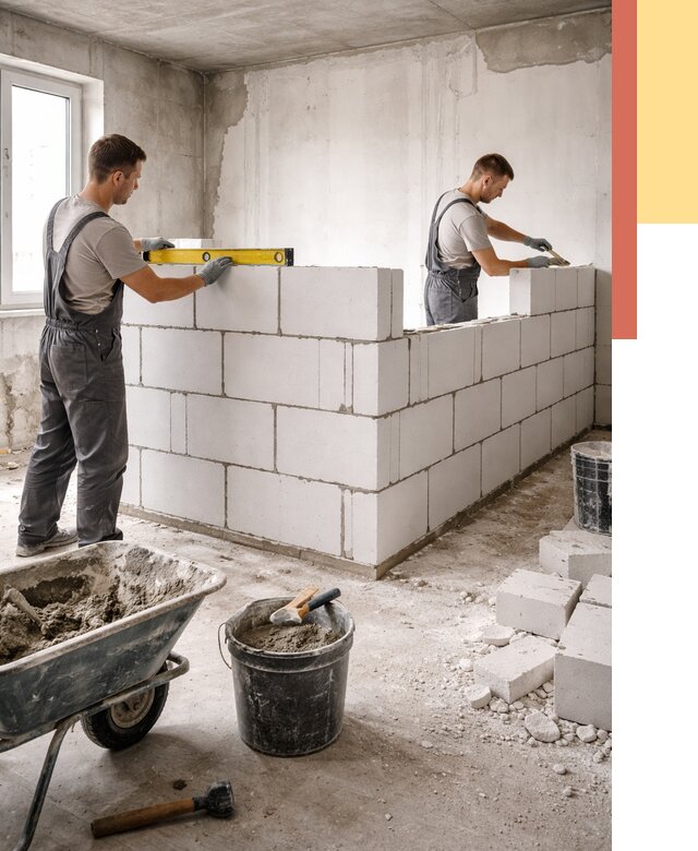 Кладка перегородок из ПГП в Шебекино от 2545 руб./м2 — монтаж и возведение под ключ | ОТДЕЛОЧНИК-Шбк