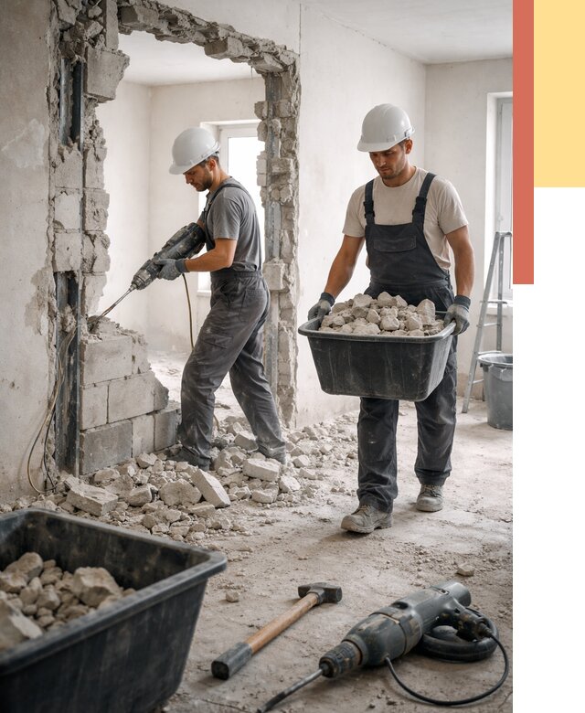 Демонтаж блоковых перегородок в Шебекино от 3818 руб. — быстро и недорого | ОТДЕЛОЧНИК-Шбк