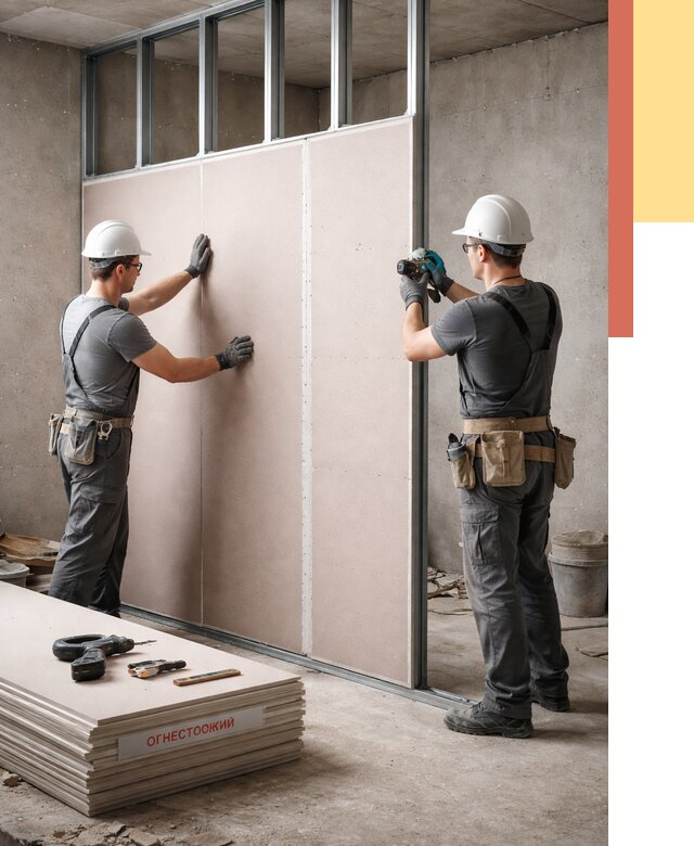 Перегородка из огнестойкого гипсокартона в Шебекино от 1883 руб. под ключ | ОТДЕЛОЧНИК-Шбк