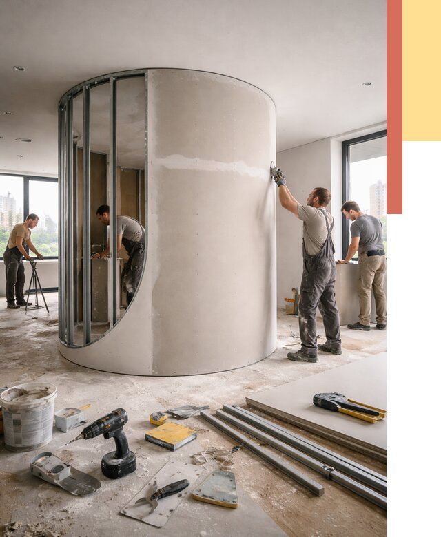 Радиусная перегородка из гипсокартона в Шебекино от 2952 руб. под ключ | ОТДЕЛОЧНИК-Шбк