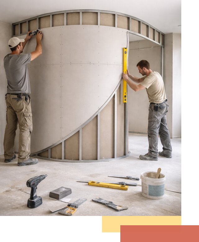 Радиусная перегородка из гипсокартона в Шебекино под ключ