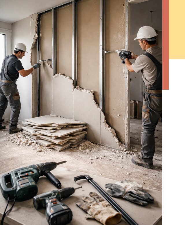 Демонтаж перегородки из гипсокартона в Шебекино от 1222 руб. быстро и недорого | ОТДЕЛОЧНИК-Шбк