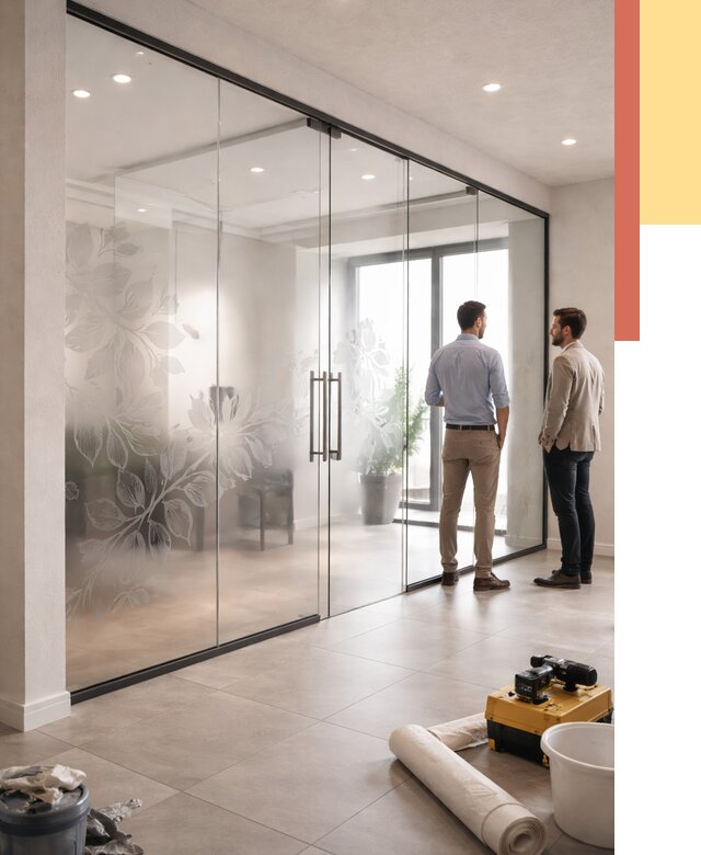 Стеклянные перегородки с рисунком в Шебекино от 12726 руб. монтаж и нанесение | ОТДЕЛОЧНИК-Шбк