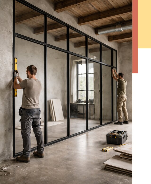 Стеклянные перегородки лофт в Шебекино от 10690 руб. под ключ | ОТДЕЛОЧНИК-Шбк