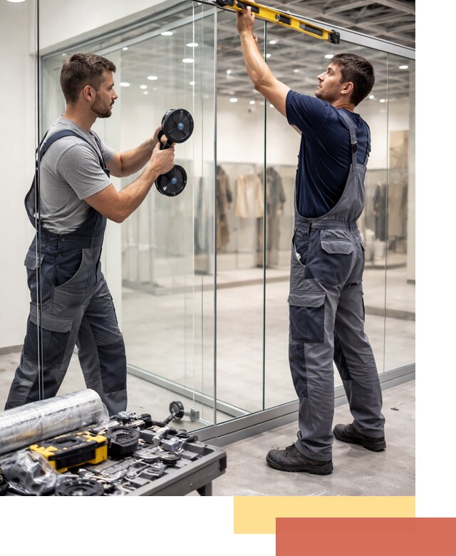 Стеклянные перегородки для магазинов в Шебекино — монтаж и установка