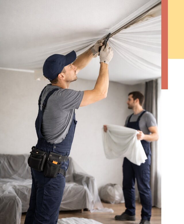 Демонтаж натяжного потолка в Шебекино от 4581 руб. — снятие и разбор под ключ | ОТДЕЛОЧНИК-Шбк