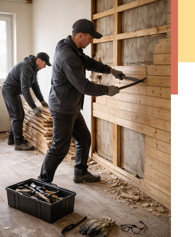 Демонтаж вагонки в Шебекино от 3869 руб/м2 — быстро и недорого | ОТДЕЛОЧНИК-Шбк