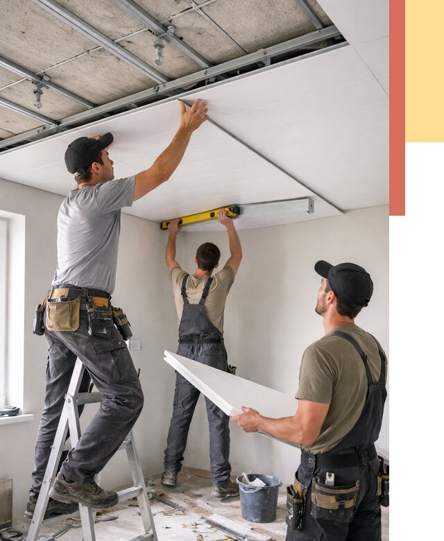 Монтаж потолка из ПВХ панелей в Шебекино от 3563 руб./м2 — быстро и недорого | ОТДЕЛОЧНИК-Шбк