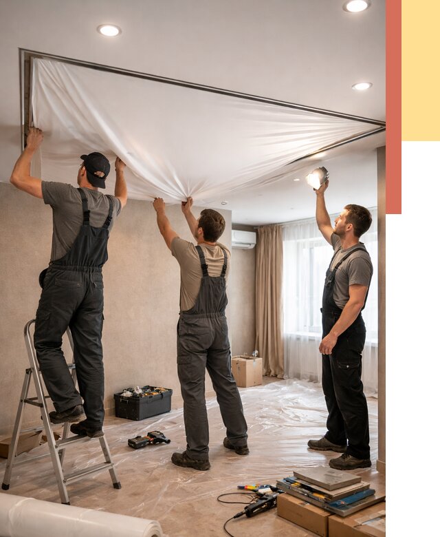 Монтаж ПВХ натяжного потолка в Шебекино от 3563 руб. под ключ | ОТДЕЛОЧНИК-Шбк