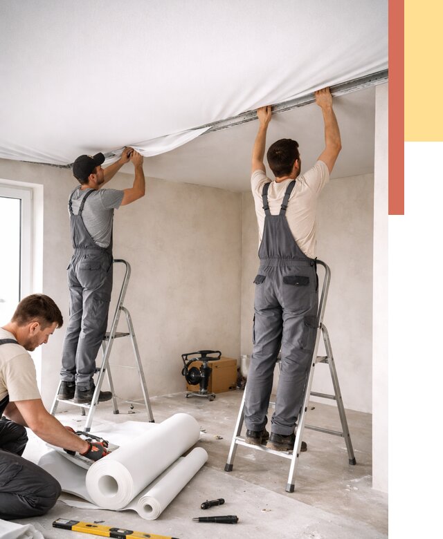 Монтаж тканевого натяжного потолка в Шебекино от 3563 руб. под ключ | ОТДЕЛОЧНИК-Шбк