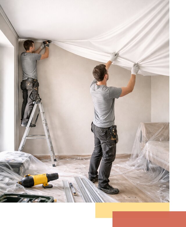 Монтаж тканевого натяжного потолка в Шебекино недорого и быстро