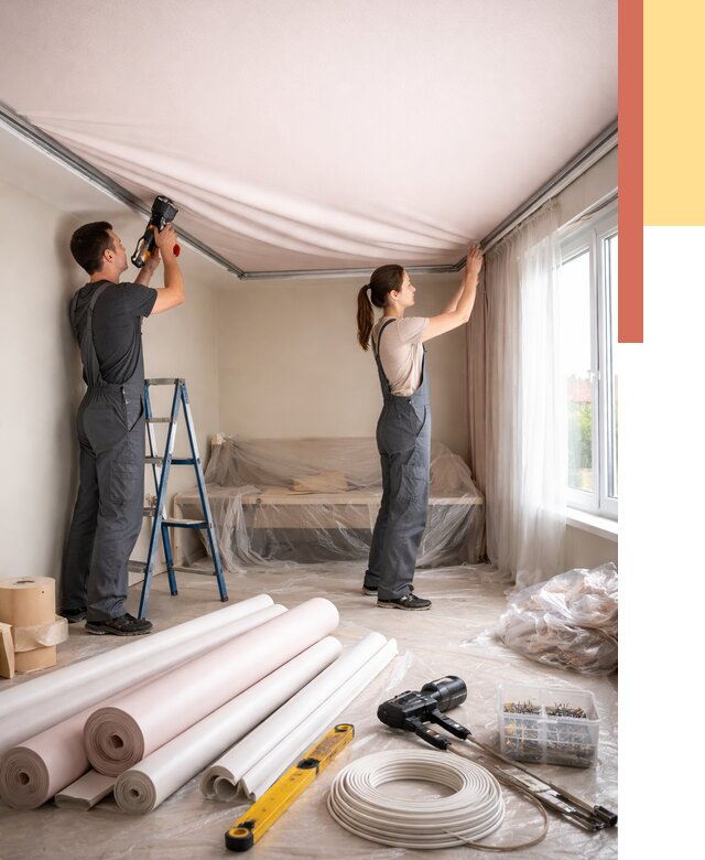 Монтаж цветного натяжного потолка в Шебекино от 4276 руб/м² — быстро и недорого | ОТДЕЛОЧНИК-Шбк