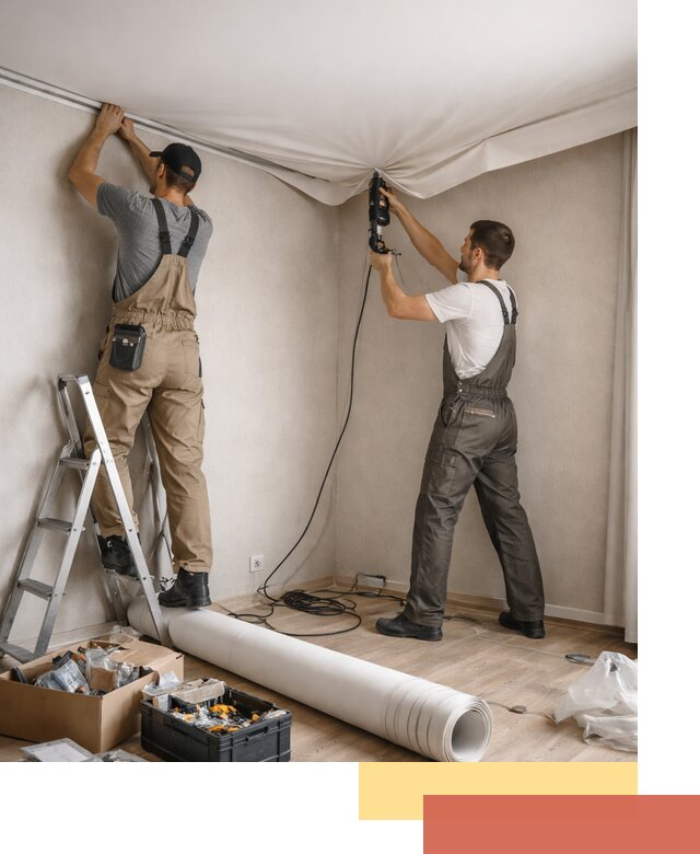 Монтаж цветного натяжного потолка в Шебекино за один день