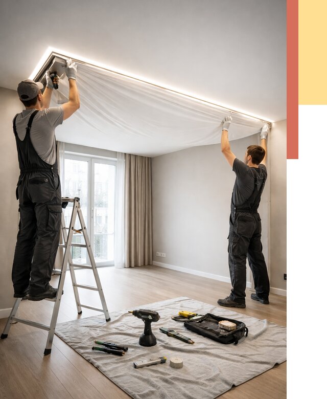 Монтаж парящего натяжного потолка в Шебекино от 4581 руб. быстро и недорого | ОТДЕЛОЧНИК-Шбк