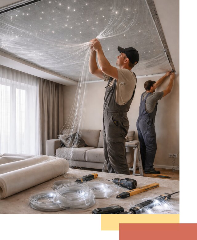 Монтаж натяжного потолка «Звездное небо» в Шебекино