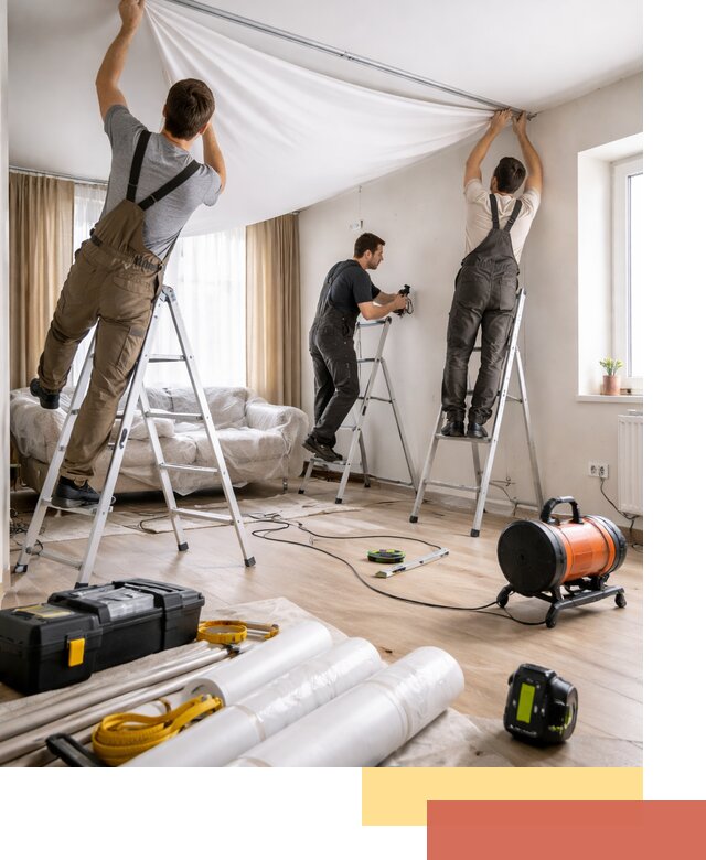 Монтаж натяжного потолка в гостиной в Шебекино