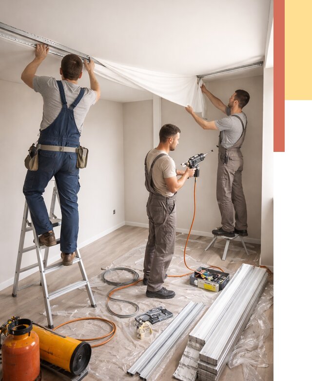 Монтаж натяжного потолка в студии в Шебекино от 5600 руб. — быстро и недорого | ОТДЕЛОЧНИК-Шбк