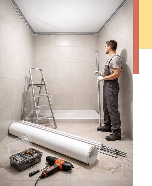 Монтаж натяжного потолка в санузле в Шебекино от 1883 руб. — ОТДЕЛОЧНИК-Шбк