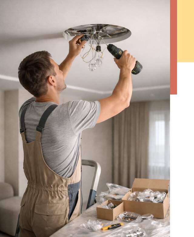 Установка люстры в натяжной потолок в Шебекино от 1222 руб. | Быстро и недорого — ОТДЕЛОЧНИК-Шбк