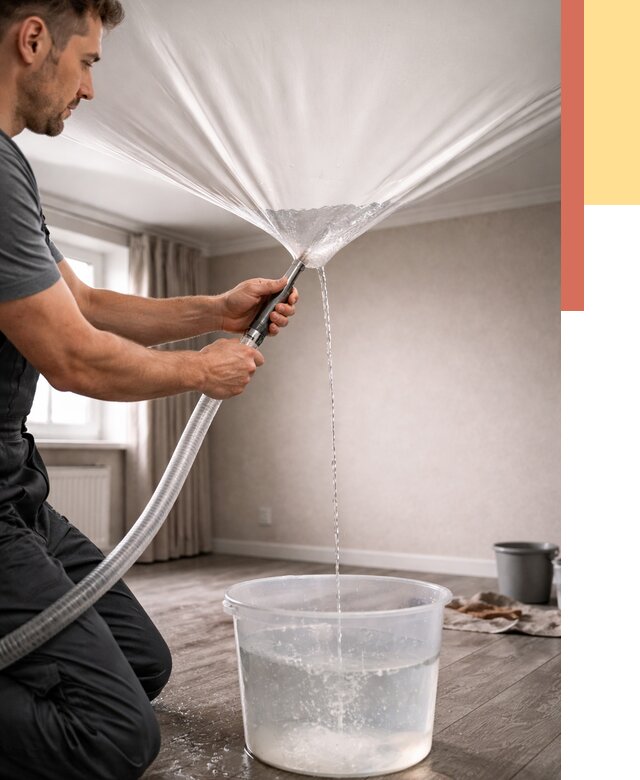 Слив воды с натяжного потолка в Шебекино от 2545 руб. быстро и недорого | ОТДЕЛОЧНИК-Шбк