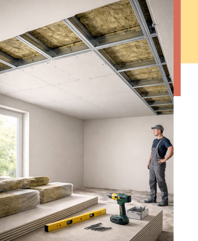 Звукоизоляция потолка ГКЛ в Шебекино от 967 руб. — монтаж под ключ | ОТДЕЛОЧНИК-Шбк