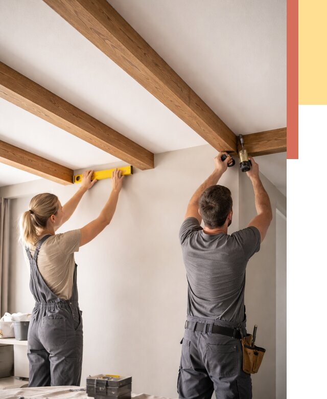 Монтаж декоративных балок на потолок в Шебекино от 4276 руб. — ОТДЕЛОЧНИК-Шбк